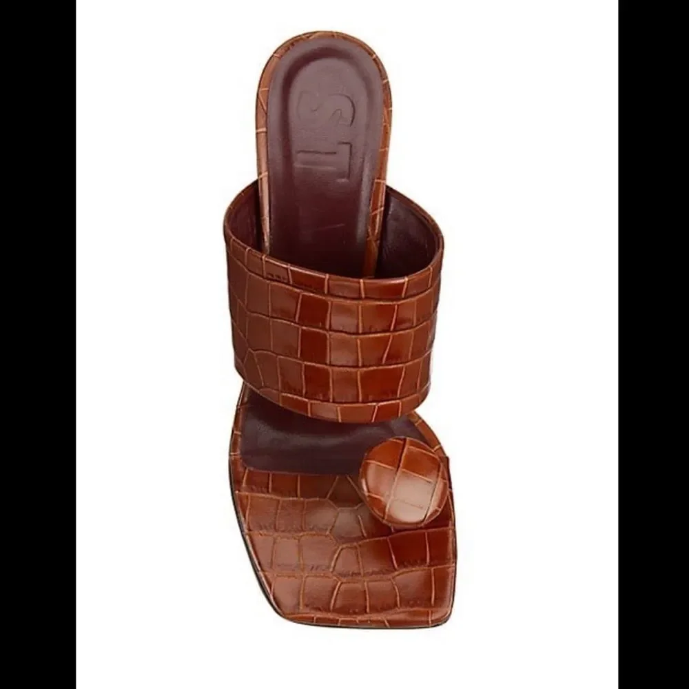 STAUD Luna Croc-Embossed Leather Mules